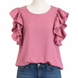 Ruffled Sleeve Scoop Neck Short Sleeve Top